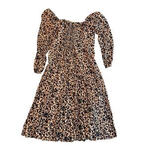 Reformation Sigmund Animal Print Midi Dress Square Neck Slit Size 14